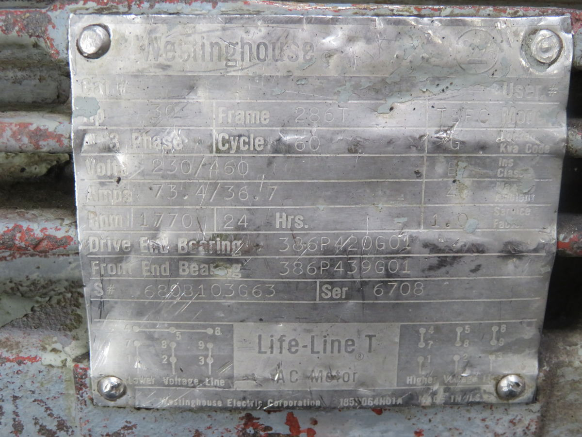 30 HP 1770 RPM Westinghouse, LIFE-LINE T, AC Motor, Frame 286T, 230/460 Volts - Image 5