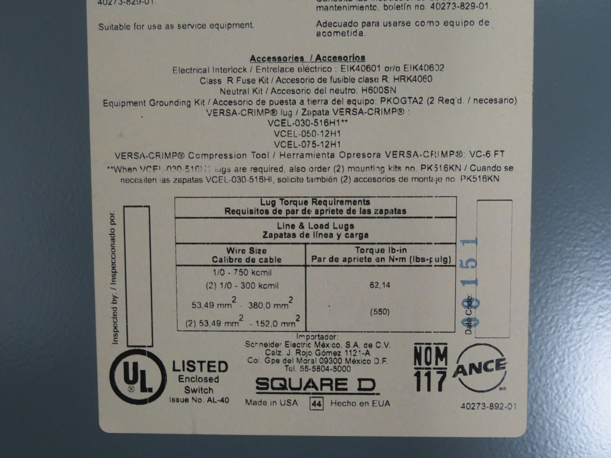 400 Amp. Square D, H365, Fusible Disconnect Switch, 3 Pole, 600 Volts - Image 7