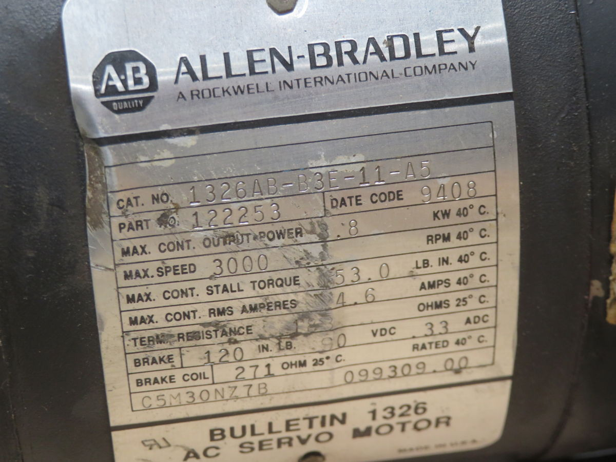 1 KW Allen-Bradley 1326AB-B3E-11-A5, Servo Motor, 3000 RPM - Image 5