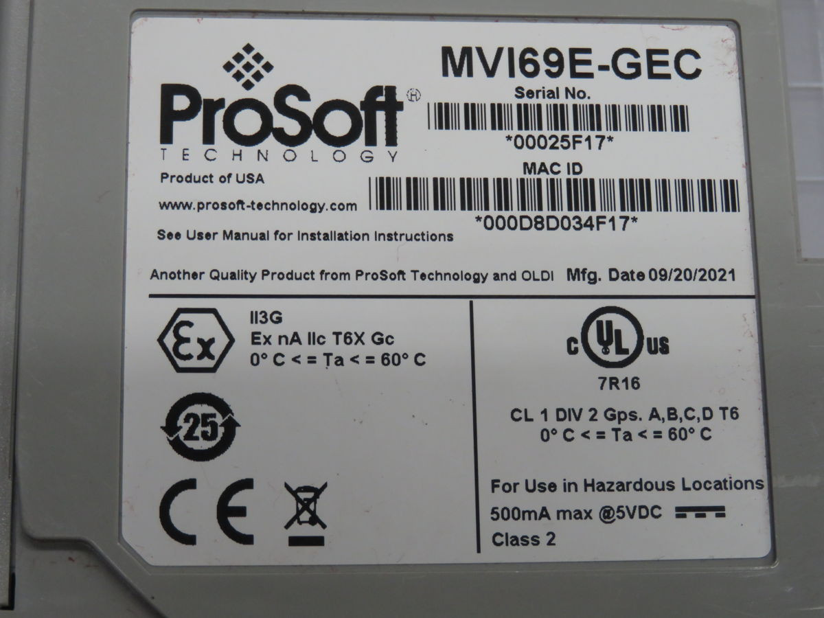 Prosoft #MVI69E-GEC, Ethernet Module, 1 Slot, Ascii ETH - Image 6