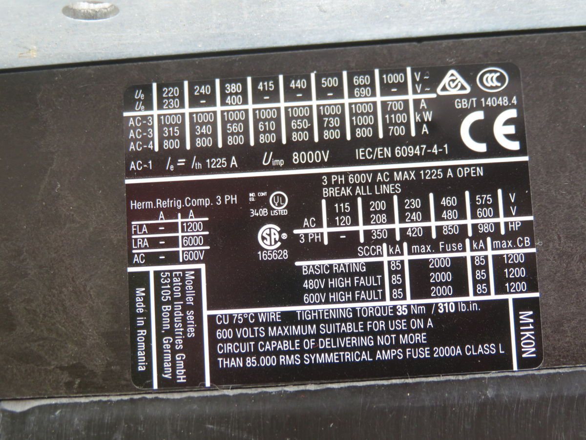 1000 Amps, Eaton, M1000 XTCEC10N, contactor, 800 HP, 1000 Volts - Image 4