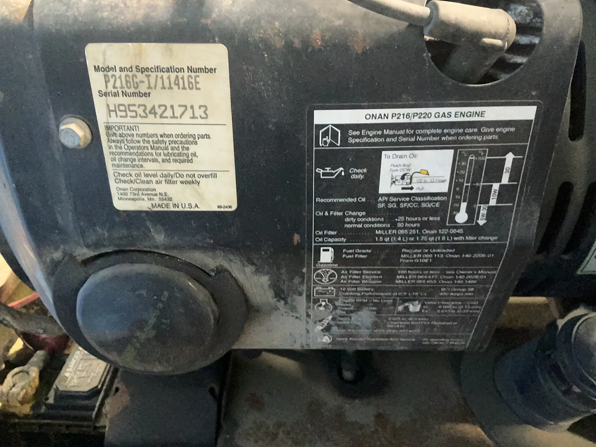 Miller #Bobcat-225G-Plus, Engine Driven Welder/Generator, 8.5 KW, Onan P216G Engine, 6,993 hours - Image 8