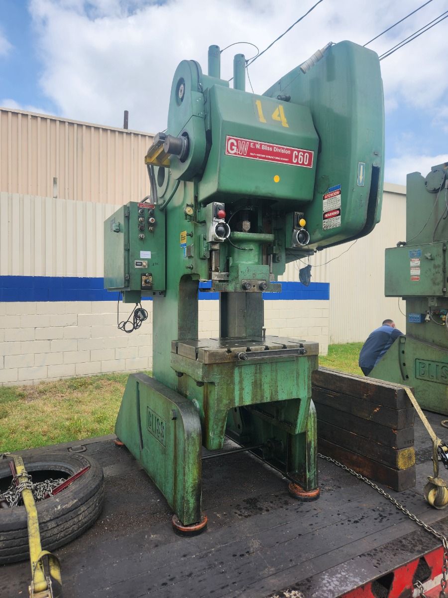 60 Ton, Bliss #C-60, OBI flywheel press, 4" stroke, 11.5" throat, 14.25" Shut Height, 3" adj., 15" open, 100 - Image 1