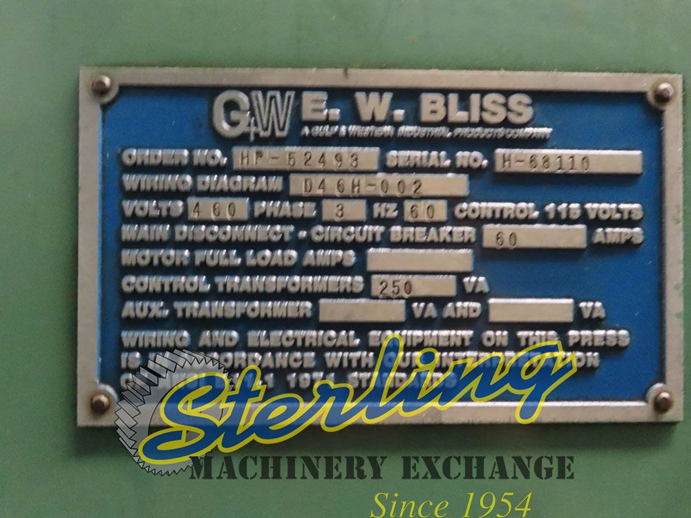 60 Ton, Bliss #C-60, OBI flywheel press, 4" stroke, 11.5" throat, 14.25" Shut Height, 3" adj., 15" open, 100 - Image 3
