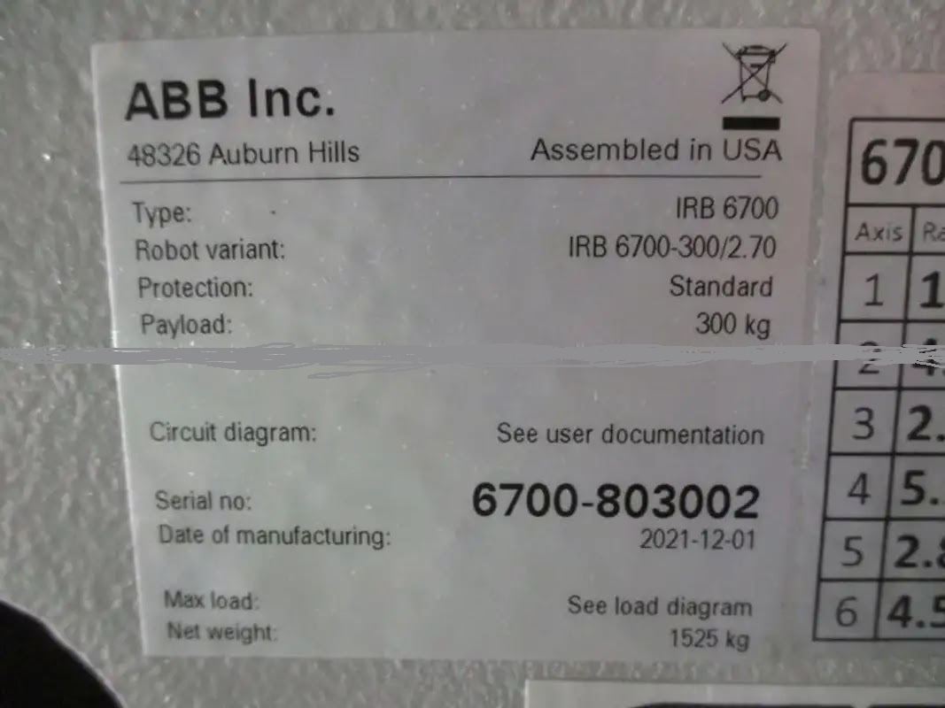 ABB, IRB-6700-300/2.70, 6-Axis Industrial Robot, 300 kg payload, 106.3" reach, OmniCore controller, 2021, (5) - Image 2