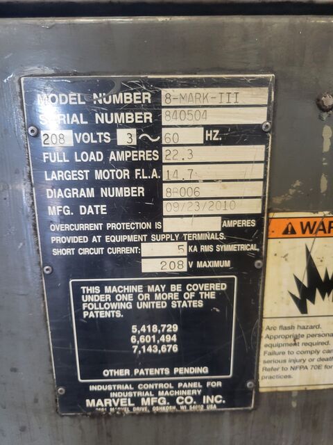 18" x 34.5" Marvel #SERIES-8-MARK-III, Vertical band Saws, 1.25" x184" blade, 50-450 FPM, 5 HP, refurbished - Image 4
