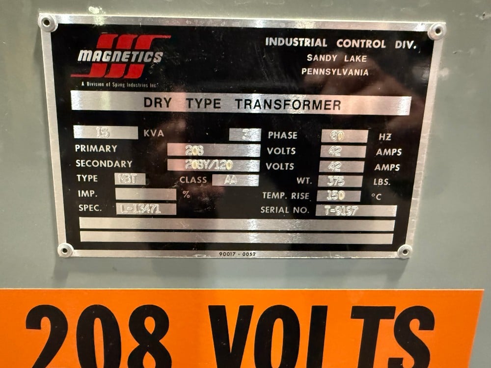 15 KVA 208 Pri. 208Y/120 Sec., Industrial Control Transformer - Image 5