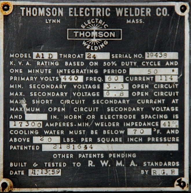 50 KVA Thomson #A1-D, Press-type spot welder, 24" throat, water cooled - Image 8
