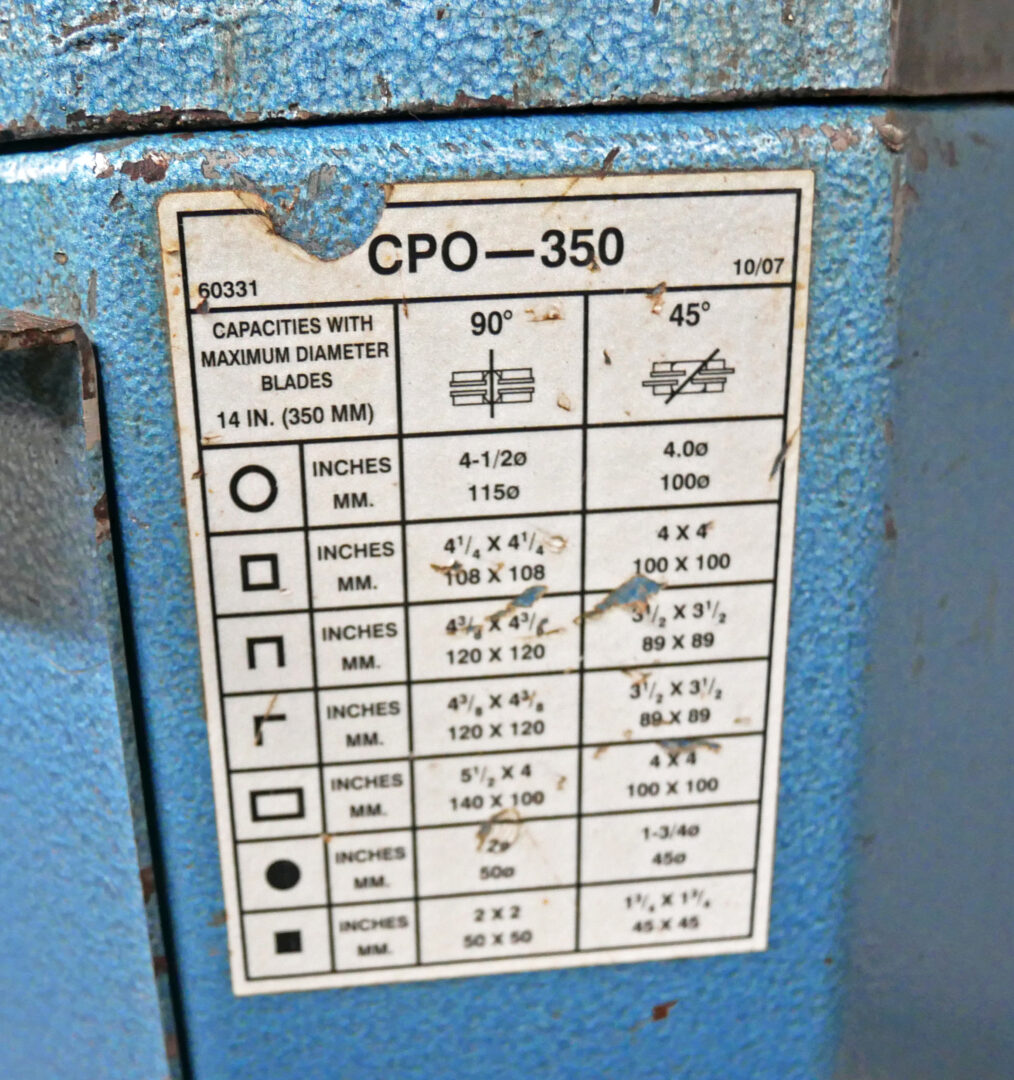 4.5" Scotchman #CPO-350-LT, Manual Ferrous Cold Saw, 22/44 RPM, 14" blade - Image 8