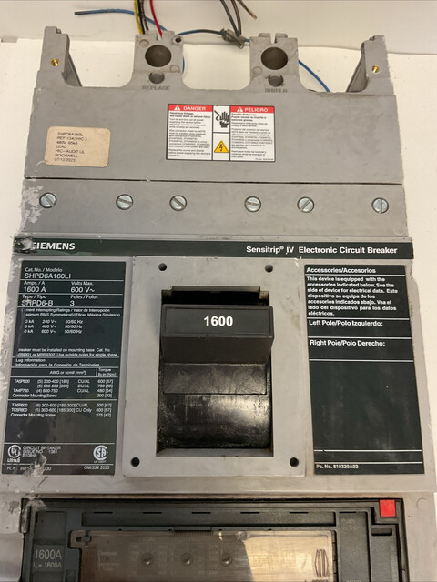 1600 Amp Siemens #SHPD6A16DLI, Sensitrip IV Electronic Circuit Breaker - Image 3