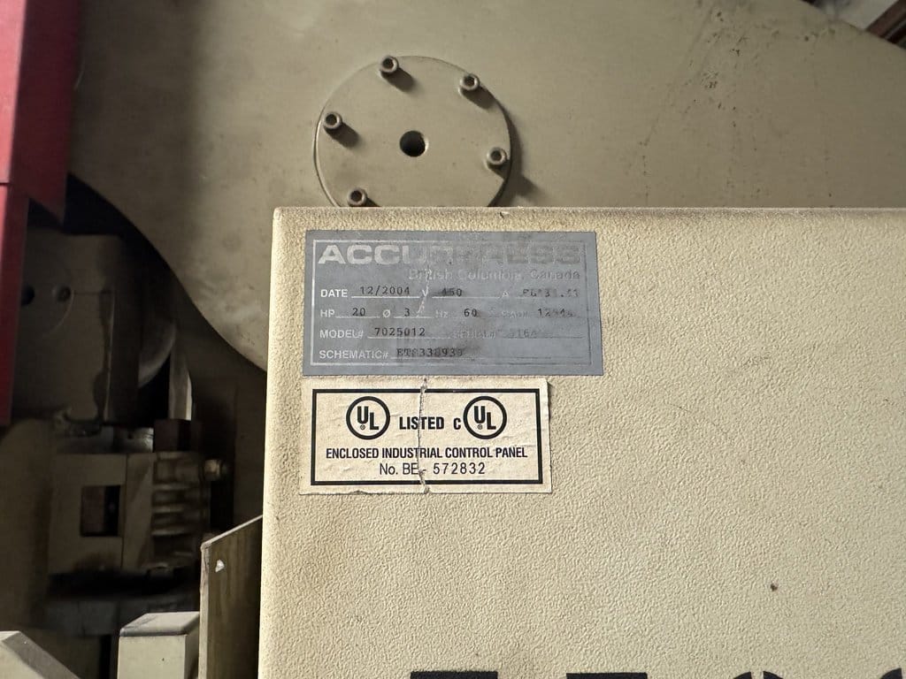 250 Ton, Accurpress #725012 Advantage CNC press brake, 12' overall, 124" between housing, 8" stroke, 20 HP - Image 10