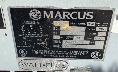 63 KVA 575 Delta Primary, 575Y/332 Secondary, Marcus, Isolation Type - Image 2