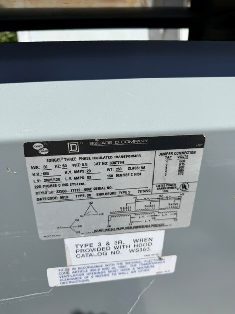 30 kVA 600 Delta Primary, 208Y/120 Secondary, Square D, Isolation type - Image 2