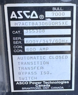 600 Amp, ASCO, 600Y / 347 / 60 Hz Automatic Closed Transition Transfer Bypass Isolation Switch - Image 3