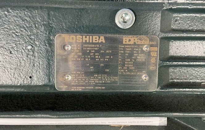 200 HP 3575 RPM Toshiba #2002XSSB41B-P, Frame S445-7TS, Marine Duty, 460 Volts, 3 phase - Image 2