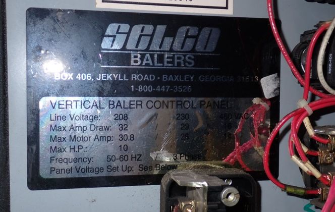 30" x 60" Selco #V5-HD, Hydraulic Vertical Baler, 10 HP, 208/230/460 V., 3 Ph. - Image 9