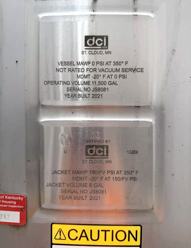 11500 gallon DCI, Stainless Steel jacketed tank, dished top & bottom, 11' diameter x 17' T/T, 22' 6" OAH, 150 - Image 3