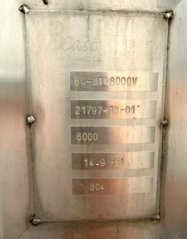 6000 gallon BCAST #BC-ST06000V, sanitary Stainless Steel jacketed mix tank, 7' 6" diameter x 24' 6" OAH, 14 - Image 3
