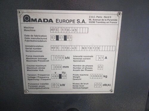 187 Ton, Amada #HFE-170/4, CNC hydraulic press brake, 14' overall, 144" between housing, 7.87" stroke, 16.5" - Image 3