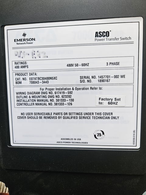 400 Amp. Asco 7000 Series ATS-EQ2, 4 Pole, 480/277 Volts, $3.3k - Image 8