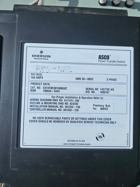 100 Amp. Asco 7000 Series ATS-LS2, 4 Pole, 480/277 Volts, $3k - Image 9