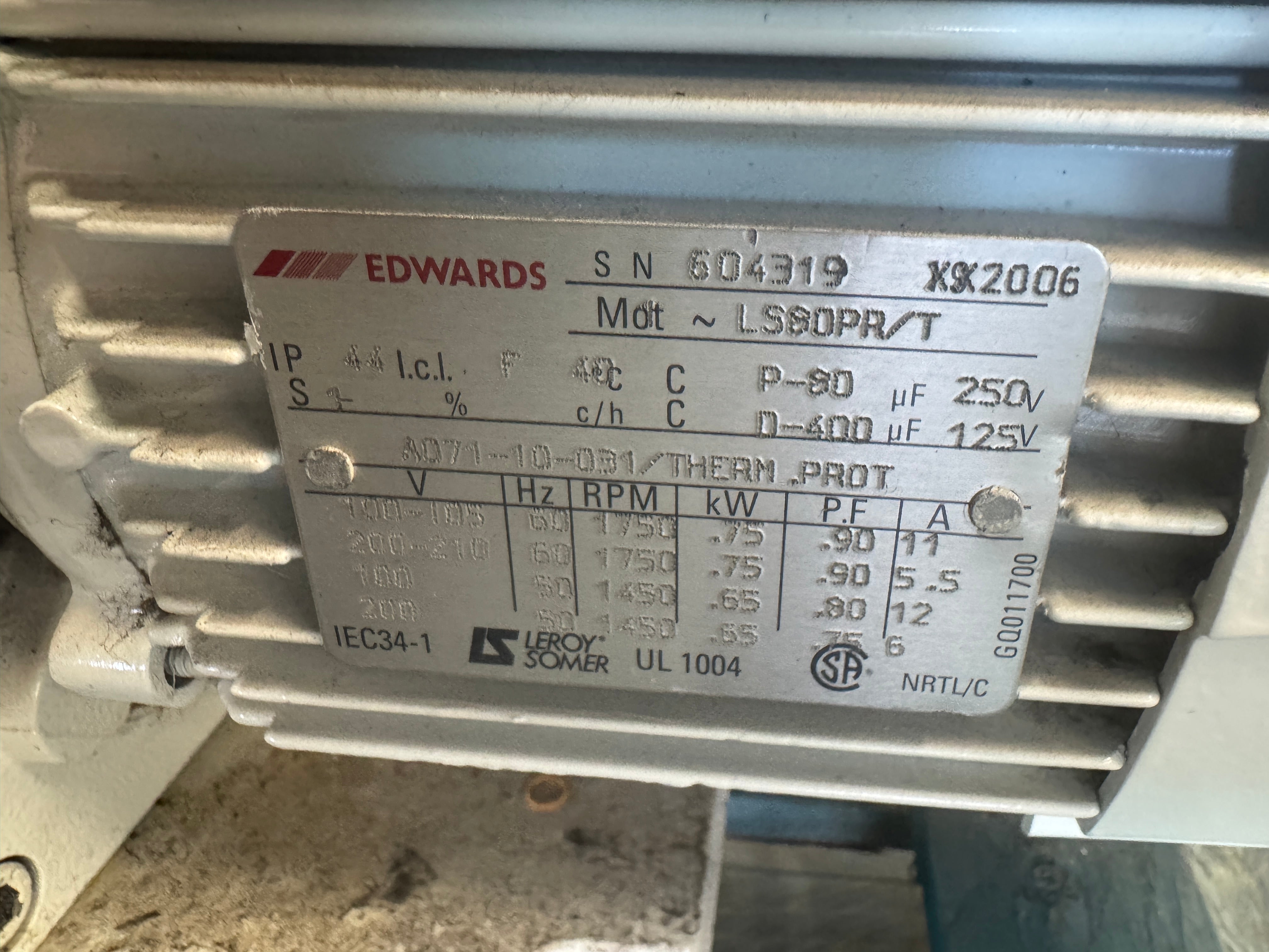 12.1 CFM Edwards #E1M18, Rotary Vane Vacuum Pump, Single Stage, Single Phase, 110-210 V., 60 Hz - Image 7