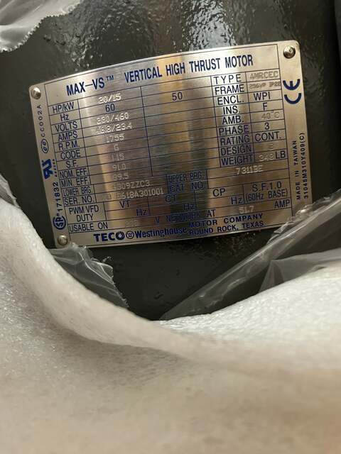 20 HP 1755 RPM TECO Westinghouse #4MRCEC, Frame 256VP, weather protected enclosure type 1, 230/460 Volts, 3 - Image 4