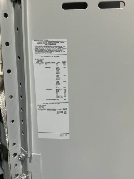 800 Amp. Asco #H07ATBB30800N5XC, Automatic Transfer Switch, 480 Volt, NEMA 1 enclosure, 3PH - Image 4