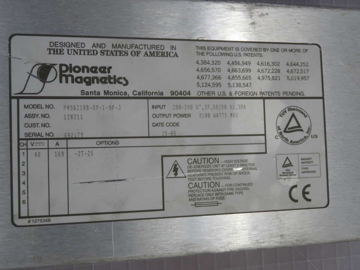 Pioneer Magnetics #PM36218B-8P-1-8P-J, Power Supply, 8100 W Output, 240 V Input - Image 4