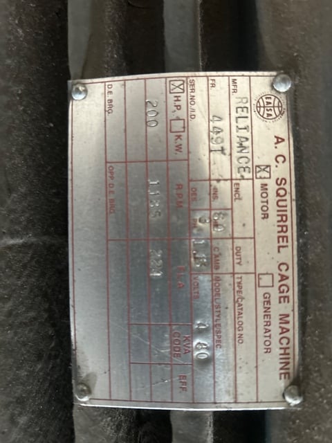 200 HP 1200 RPM Reliance, Frame 449T, TEFC, 460 Volts, reman. - Image 2