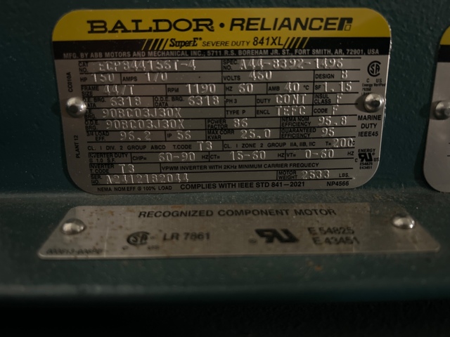 150 HP 1200 RPM Baldor-Reliance, Frame 447T, TEFC, 460 Volts, new - Image 2