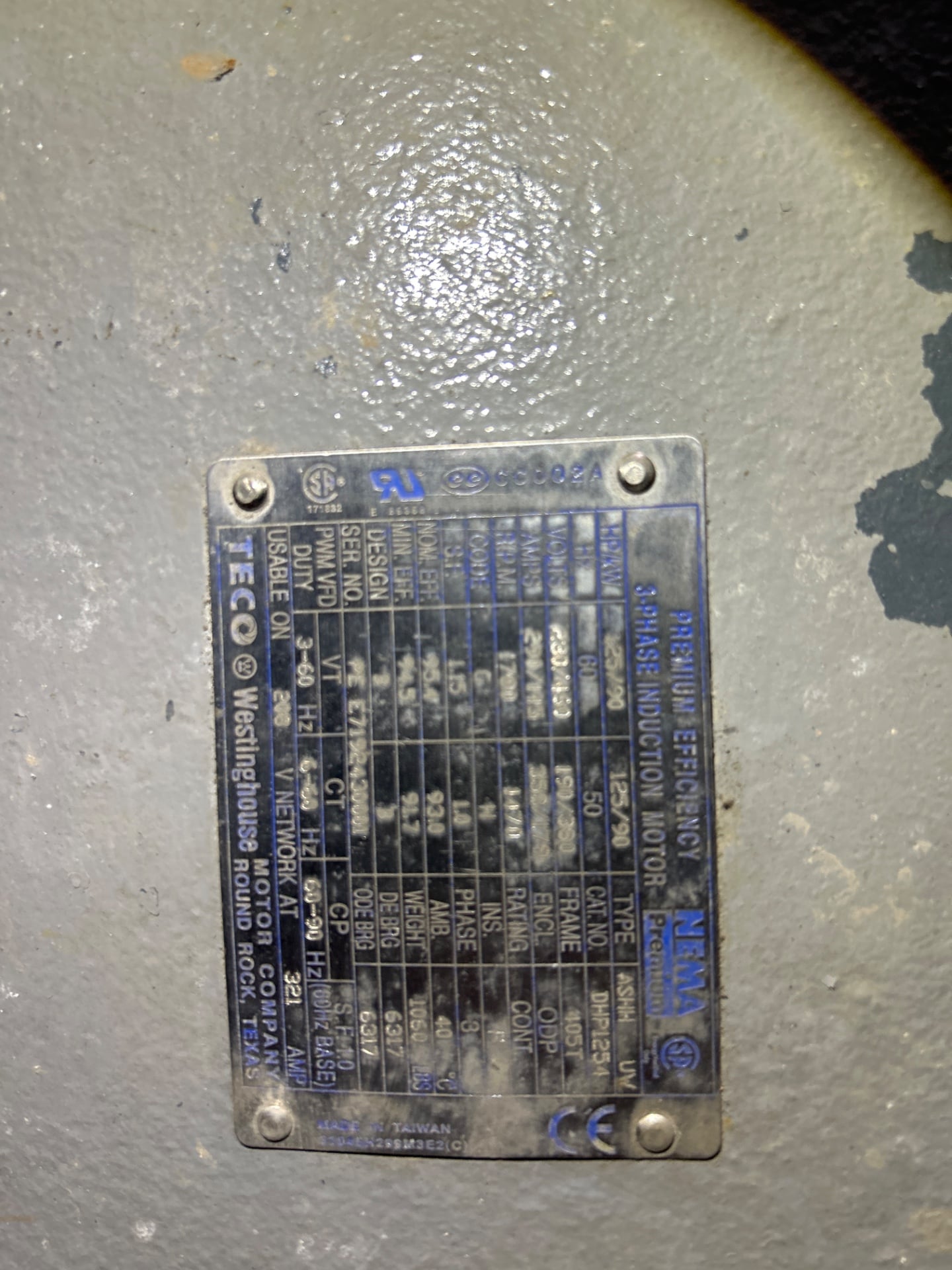 125 HP 1800 RPM TECO, Frame 405T, ODP, 230/460 Volts, reman. - Image 1
