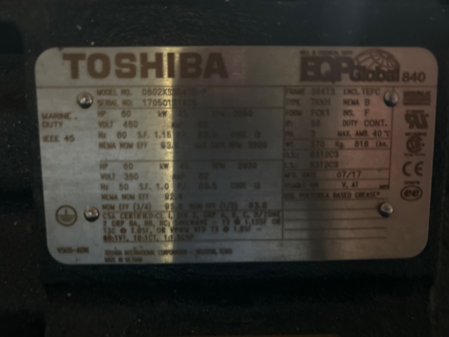 60 HP 3600 RPM Toshiba, Frame 364TS, TEFC, 460 Volts (3 Available), new - Image 2
