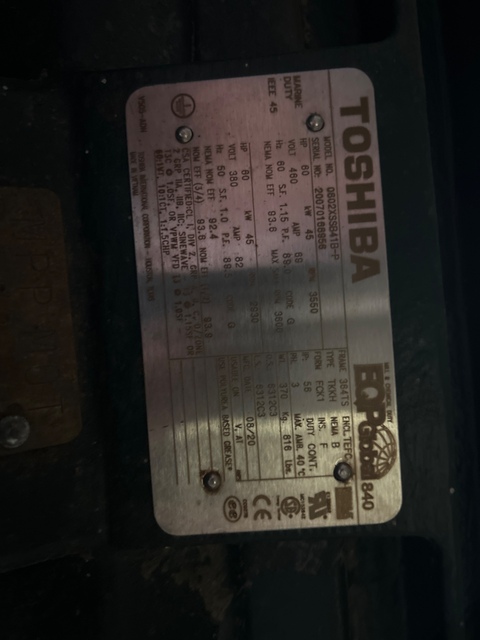 60 HP 3600 RPM Toshiba, Frame 364TS, TEFC, 460 Volts (3 Available), new - Image 7