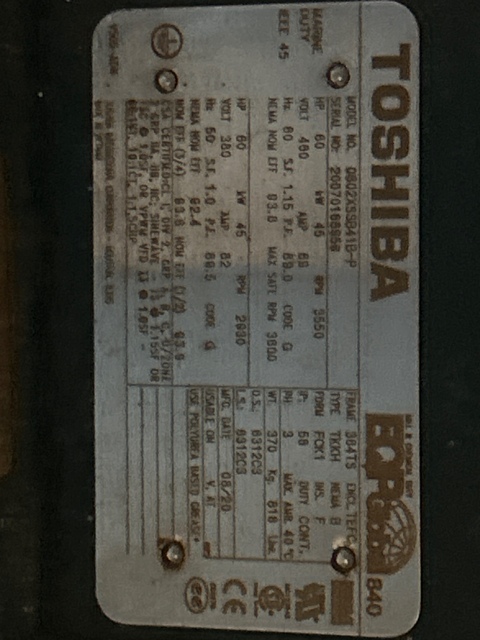 60 HP 3600 RPM Toshiba, Frame 364TS, TEFC, 460 Volts (3 Available), new - Image 10