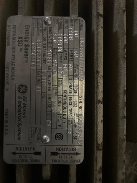 50 HP 1200 RPM General Electric, Frame 365TSC, TEFC, 460 Volts - Image 2