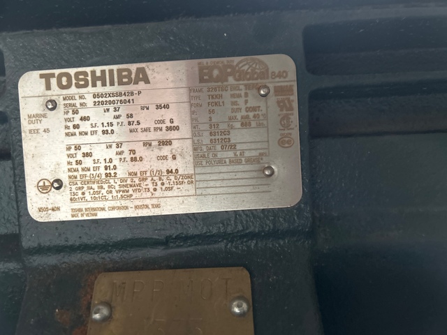 50 HP 3600 RPM Toshiba, Frame 326TSC, TEFC, 460 Volts (2 Available), new - Image 2