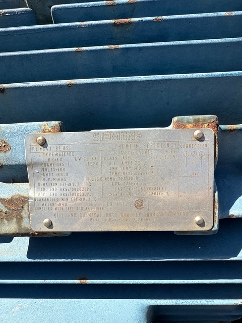 40 HP 885 RPM Siemens, Frame 365T, 460 Volts - Image 1