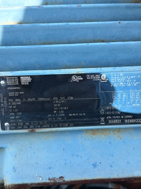 40 HP 1770 RPM WEG, Frame 324/6T, TEFC, 230/460 Volts - Image 1