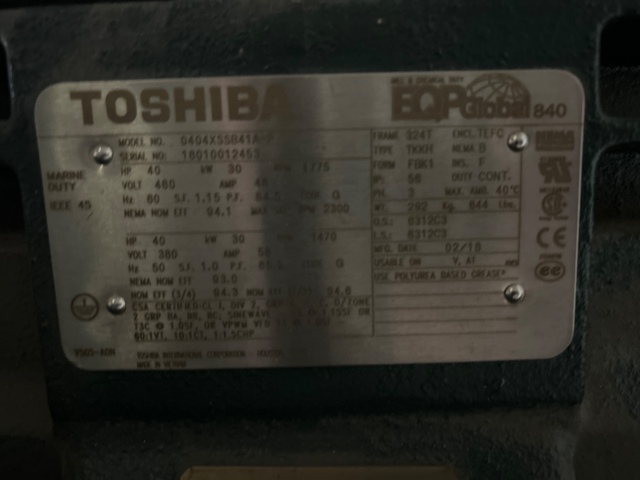 40 HP 1800 RPM Toshiba, Frame 324T, TEFC, 460 Volts, reman. - Image 2