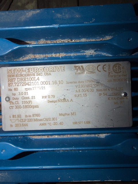 3 HP 1735/21 RPM SEW, Frame R87DRE100L4, TEFC, 230/460 Volts (2 Available) - Image 1