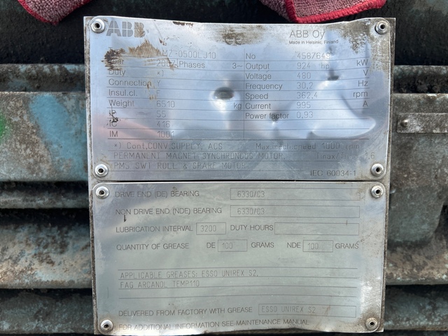 924 HP 362 RPM ABB, TEFC, 480 Volts - Image 1