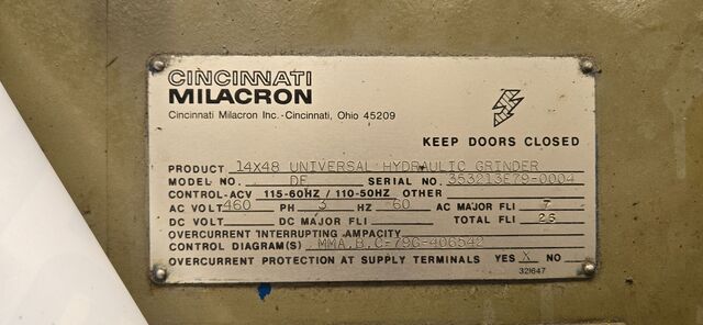 14" x 48" Cincinnati, universal cylindrical grinder, 14" x 2" x 5" hole, 7.5 HP, 1978 - Image 3