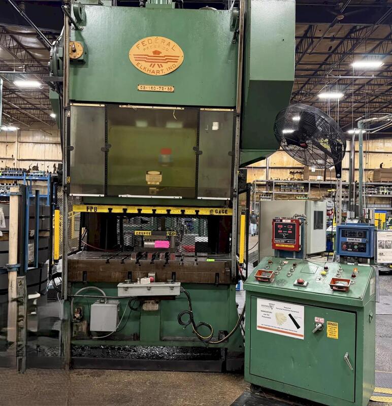150 Ton, Federal #G2-150-72-30, gap frame double crank press, 8" stroke, 22" die space, 50 SPM, 72" x 30" - Image 1