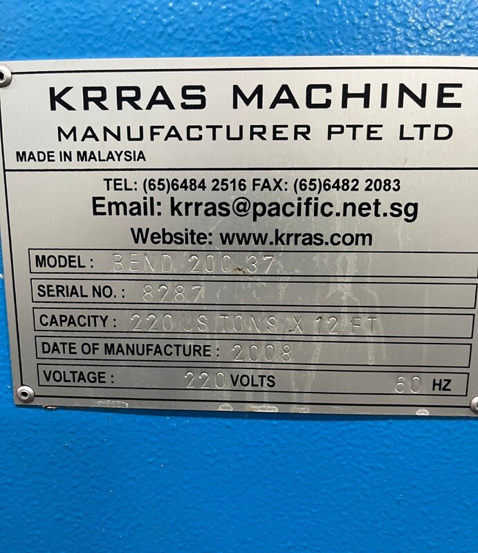 220 Ton, Krras #Bend-200-37, hydraulic press brake, 12' overall, 126" between housing, 6.3" stroke, 17.8" - Image 5
