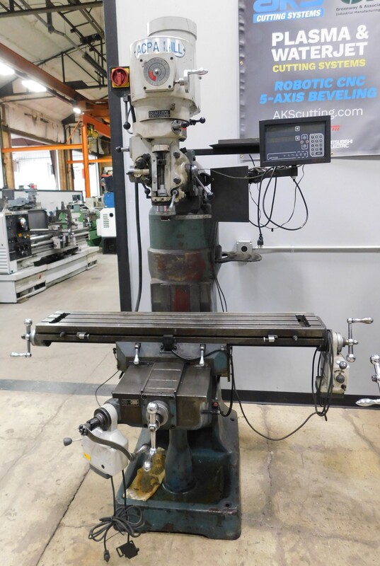 Enco / Acra #100-1597, vertical mill, 9" x49" tbl., 3 HP, 12" X, 32" Y, 16" Z, 60-4500 RPM, R-8, Newall DP700 - Image 1