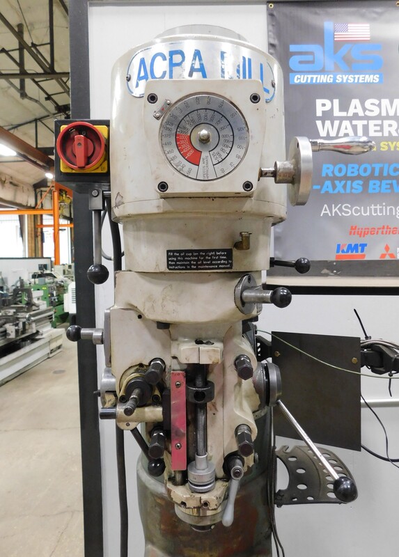 Enco / Acra #100-1597, vertical mill, 9" x49" tbl., 3 HP, 12" X, 32" Y, 16" Z, 60-4500 RPM, R-8, Newall DP700 - Image 2