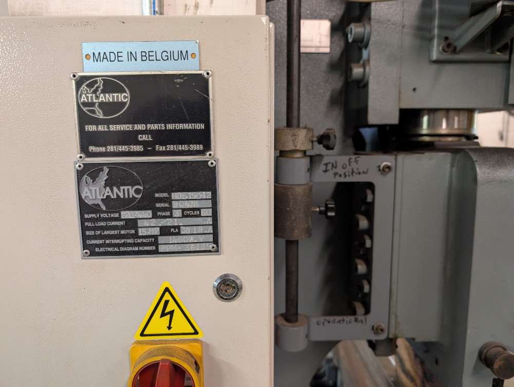 150 Ton, Atlantic #HDE-12-10, Hydraulic Press Brake, 12' overall, 120" between housing - Image 2