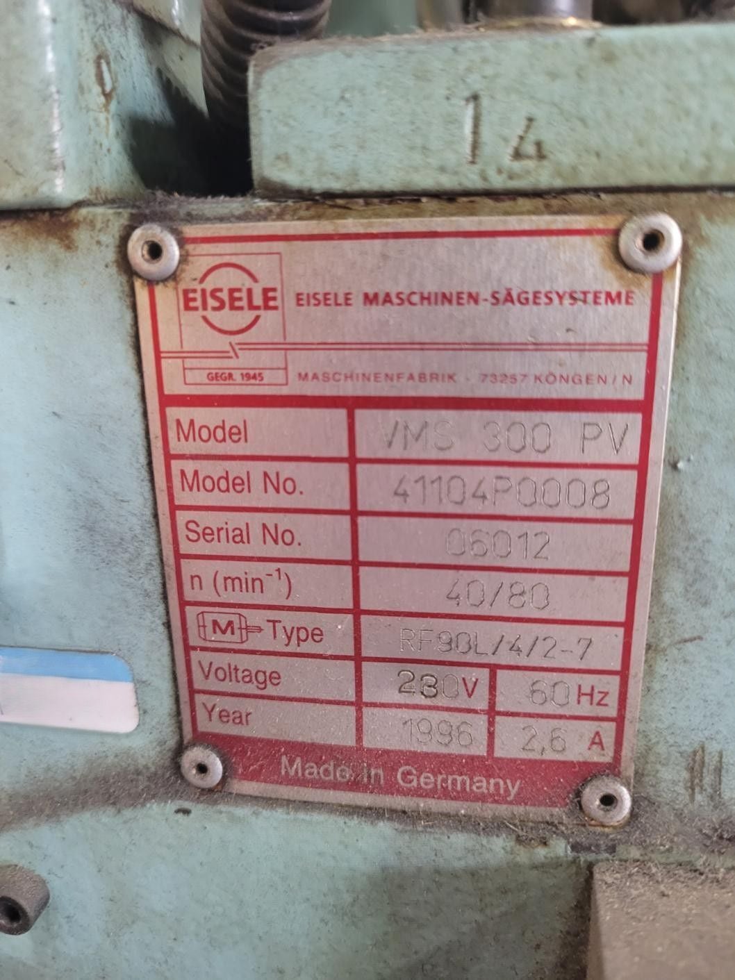 3.5" Eisele #VMS-300-PV, circular cold saw, 11" blade diameter, 1996 - Image 8