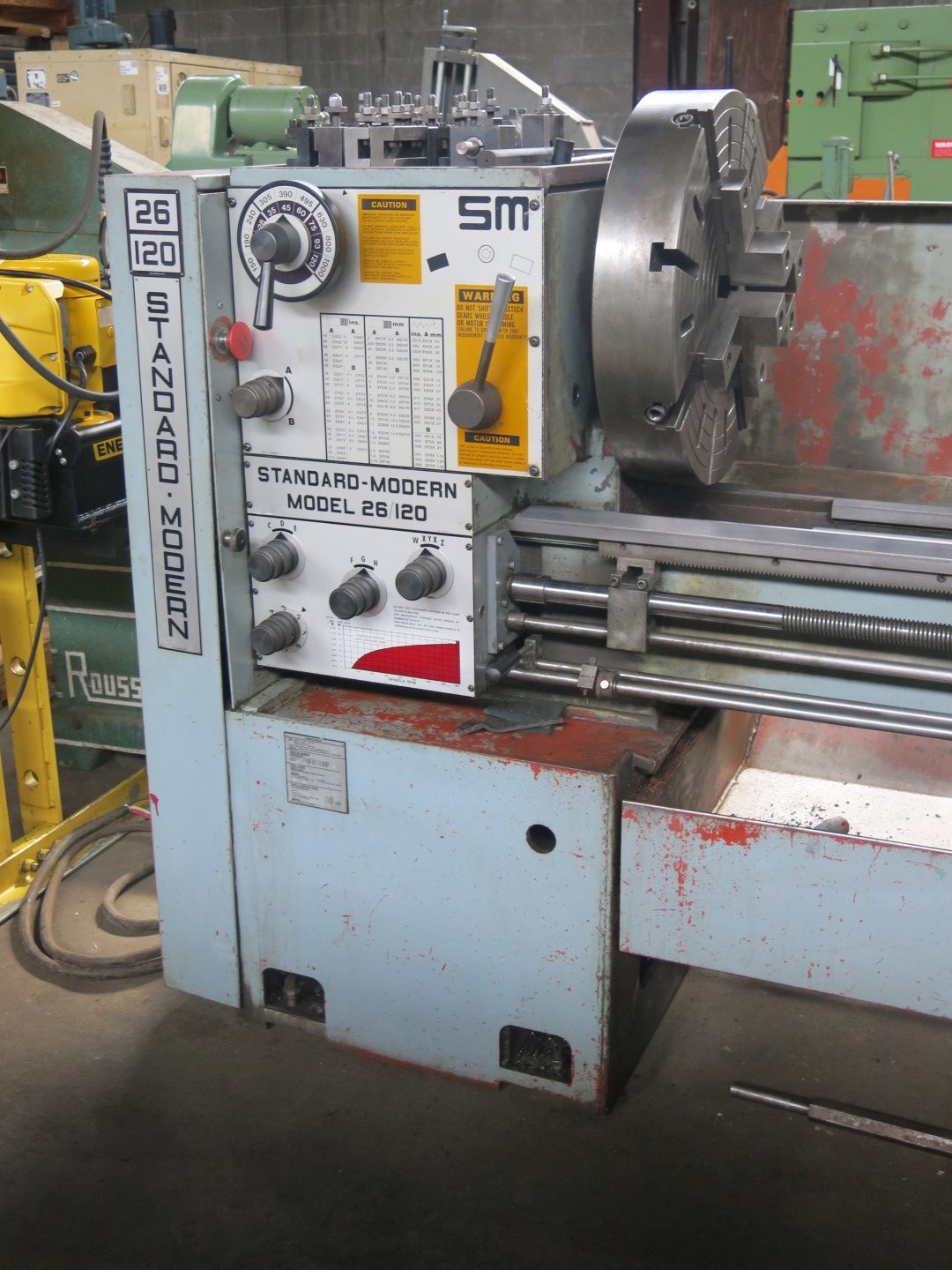 26" x 120" Standard Modern #26/120, Lathe, 18" swing over cross slide, 3" hole, 17-1000 RPM, Steady Rest - Image 2
